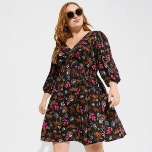 NWOT Torrid Mini Rayon Slub Balloon Sleeve Twist Font Dress Size 1
